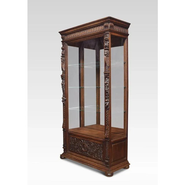 Carved Oak Display Cabinet For Sale - Image 10 of 12