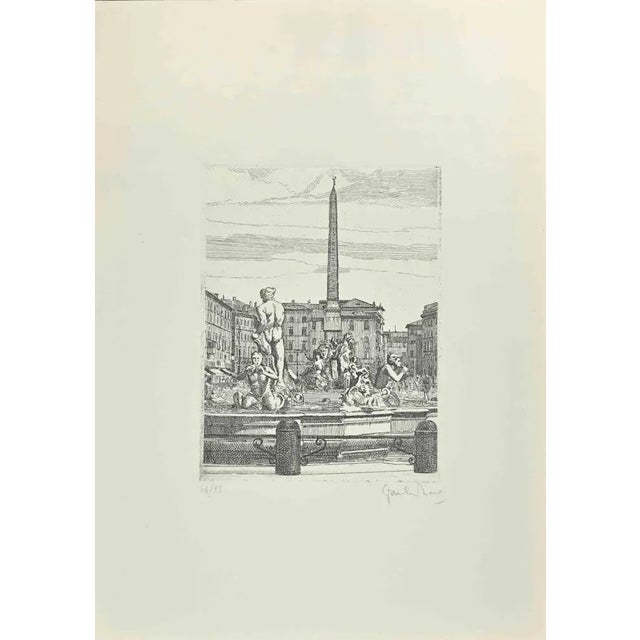 Navona Square - Fountain of 4 Rivers is an artwork realized by Giuseppe Malandrino. Print in etching technique. Hand-...