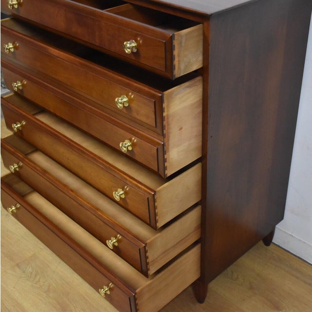 Cherry & Brass Tall Dresser by Willett Furniture | Chairish