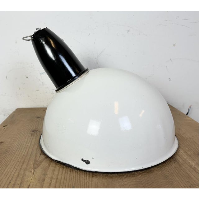 Industrial Soviet White Enamel Pendant Lamp, 1960s For Sale - Image 11 of 18