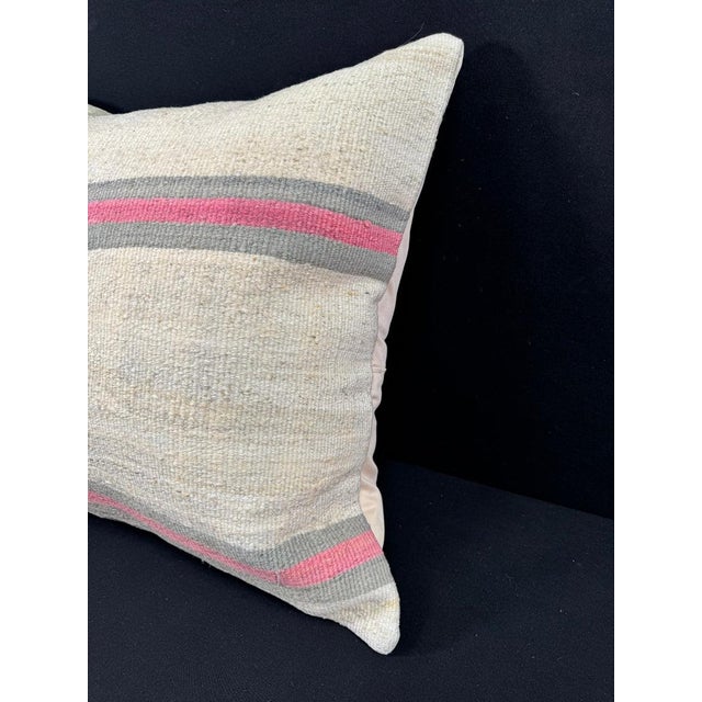 Contemporary Turkish Hemp Pillow Cushion Natural Beige Pink Pillow Cushion Cover 24"x24" For Sale - Image 3 of 4