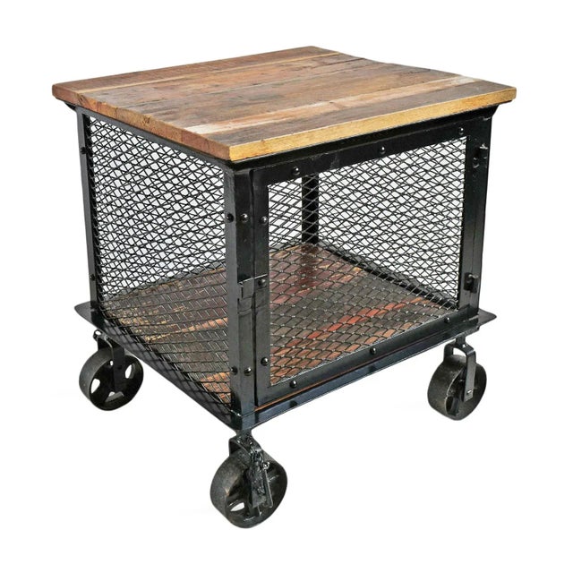 Wood Iron Caster & Salvaged Wood Side Table For Sale - Image 7 of 7
