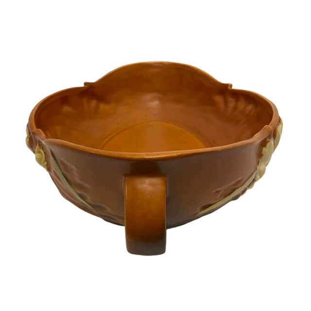 Roseville Pottery Vintage Roseville Pottery Brown Freesia Console Dish Bowl #469-14. For Sale - Image 4 of 9