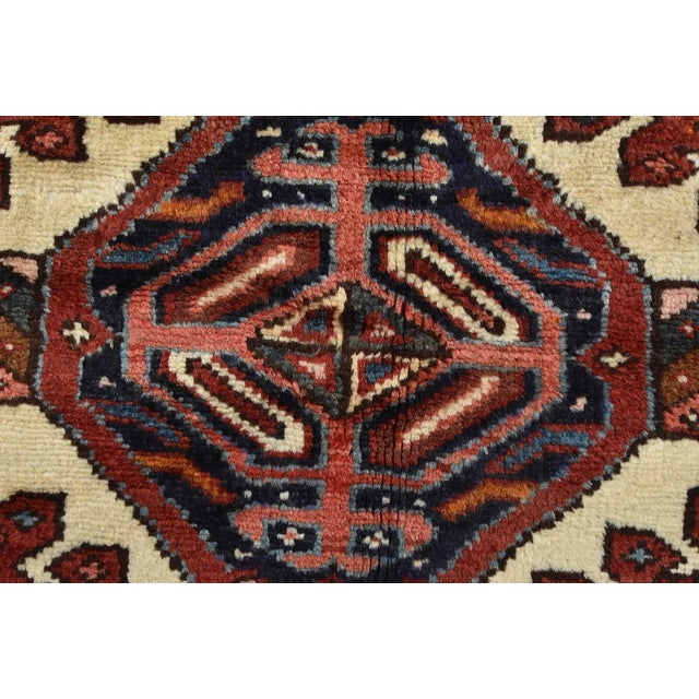 Red Vintage Karajeh Rug 4'10'' X 6'2'' Red Wool Tribal Hand-Knotted Oriental Carpet For Sale - Image 8 of 15