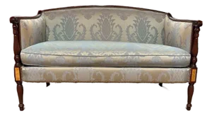 Wood Framed Loveseat in Damask Fabric