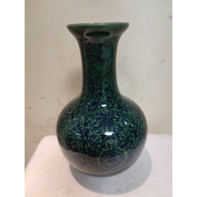 Early 20th Century Chinese Ceramic Vase Qianlong Marked Green Glaze Black Painting Porcelain Vase Hand Painted Flowers Pattern For Sale - Image 5 of 11