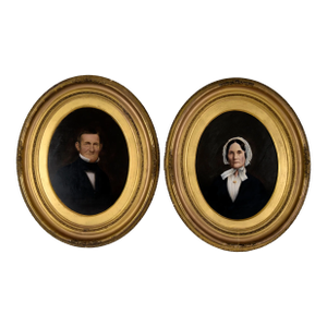 Portraits of a Man and Woman Circa 1850-1860 Original Oil by H. H. Hall