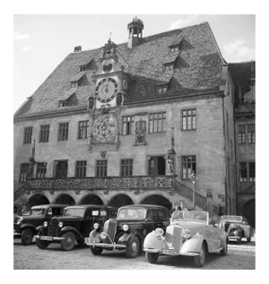Cars Parking at Old Heidelberg City Hall, Germany 1936, Printed 2021