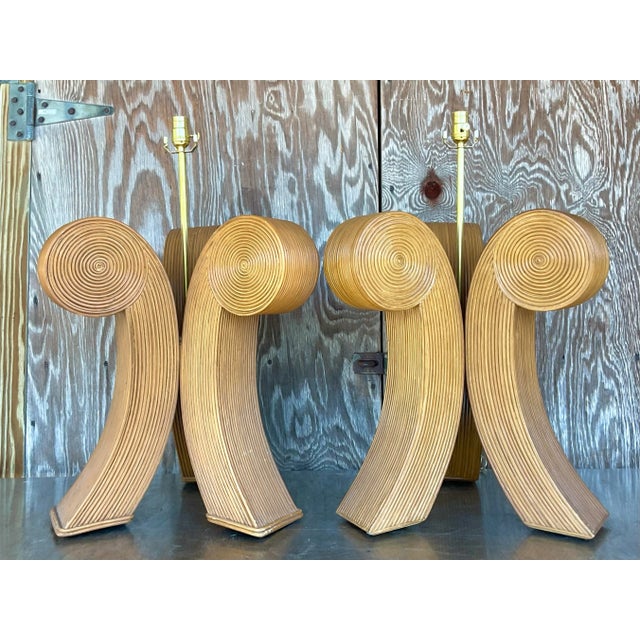 A fabulous pair of vintage Boho table lamps. Chic swirl design with a warm caramel color. Fully restored with all new...