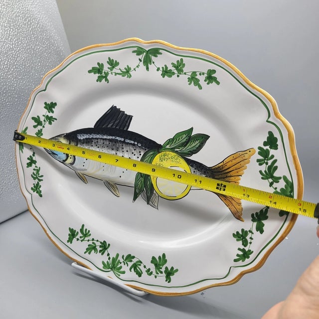 Mid-Century Modern Vintage MCM Deruta Ceramic Majolica Trout Fish Lemon Oval Platter For Sale - Image 3 of 5