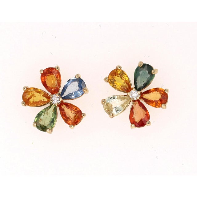 Roshe Jewels Sapphire Studs, 4.88 Carats Natural Sapphire Earrings 14K Gold These one of a kind earrings have 10 Pear Cut...