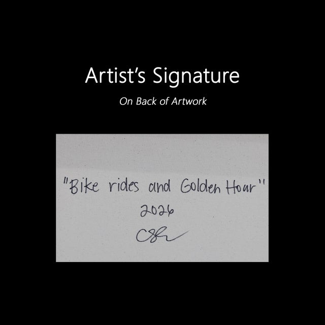 Bike Rides and Golden Hour - Colorful Painting Woman Figurative Bicycle Art by Courtney Simone For Sale - Image 9 of 9