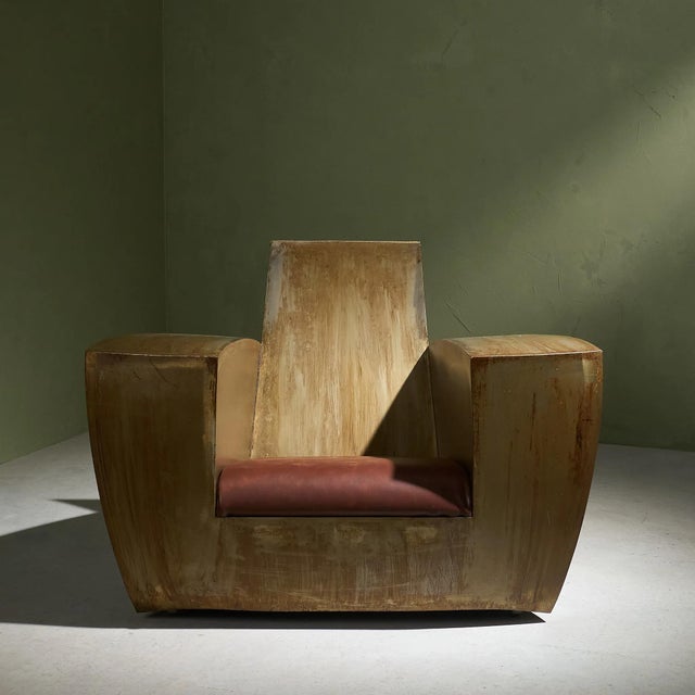 Easy One Armchair in Patinated Steel and Leather by Jonathan Singleton, United Kingdom / Spain, 1990s For Sale - Image 4 of 12
