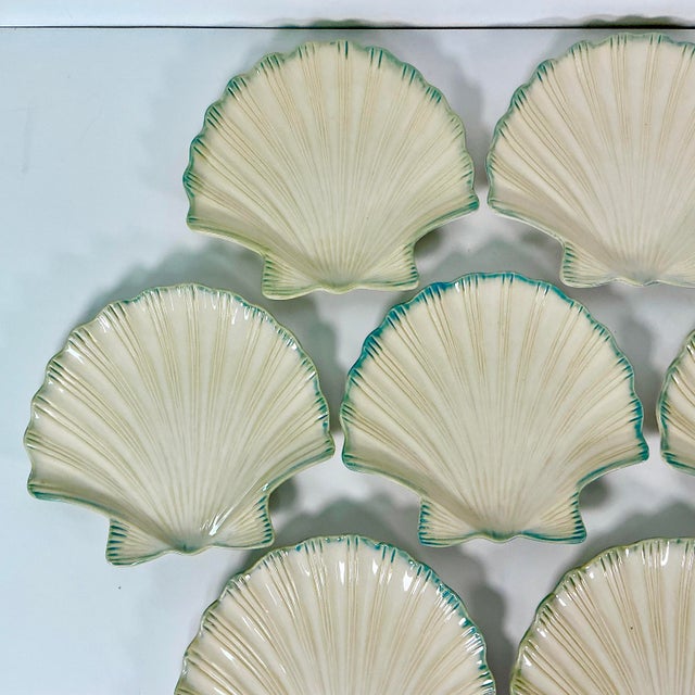 Vintage Hollywood Regency Coastal Clam Sea Shell Salad Plates, Trompe L’Oeil Style - Set of 10. For Sale - Image 10 of 16