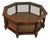 Vintage Hexagonal Wood, Smoked Glass and Cane Coffee Table For Sale