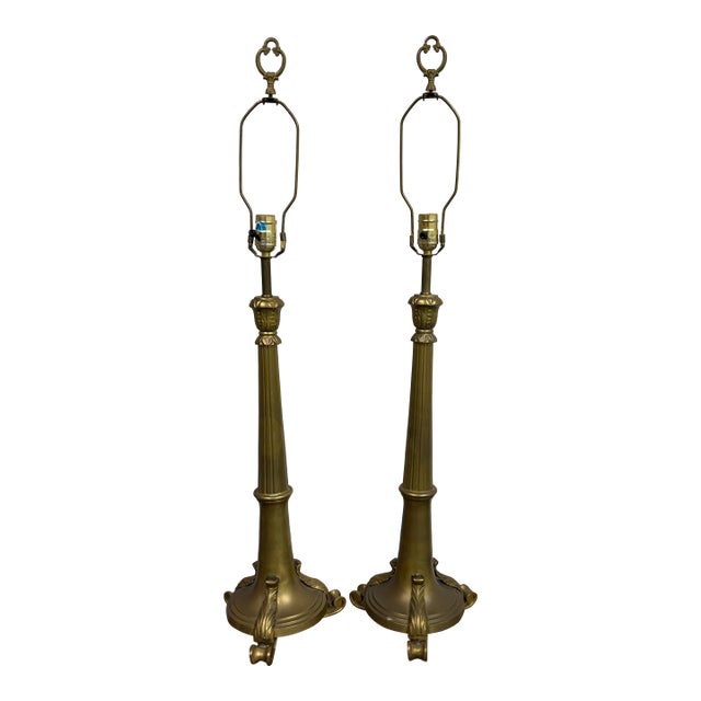 Hollywood Regency Vintage Brass Table Lamps, Pair For Sale