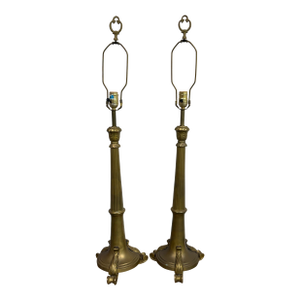Hollywood Regency Vintage Brass Table Lamps, Pair