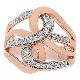 10K Rose Gold 1/2 Cttw Round-Cut Diamond Intertwined Multi-Loop Cocktail Ring (I-J Color, I1-I2 Clarity - Size 6 For Sale