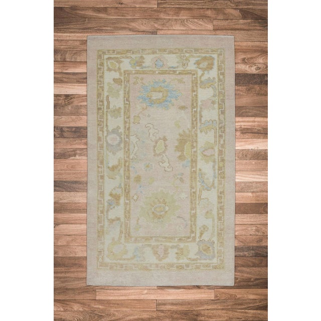 Pink Handwoven Modern Turkish Oushak Rug 2'11" X 5' For Sale In Houston - Image 6 of 6