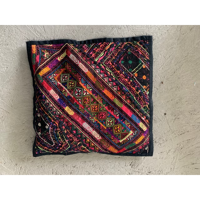 Textile Vintage Pakistani Sindhi Patchwork Cushion Covers Set 4 Boho Tribal Embroidered For Sale - Image 7 of 12