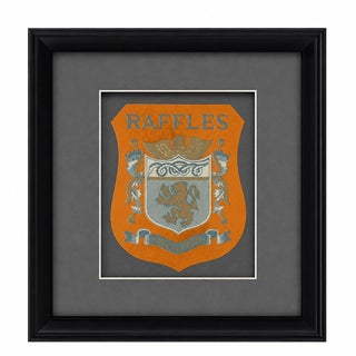 Vintage Raffles Hotel Singapore Framed Luggage Label For Sale