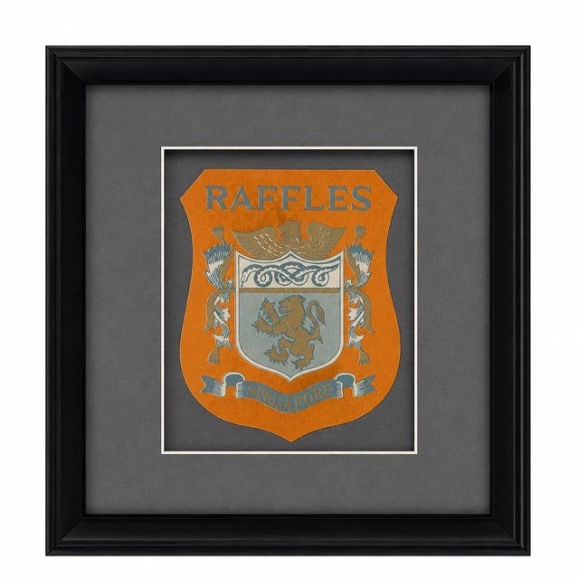 Vintage Raffles Hotel Singapore Framed Luggage Label For Sale