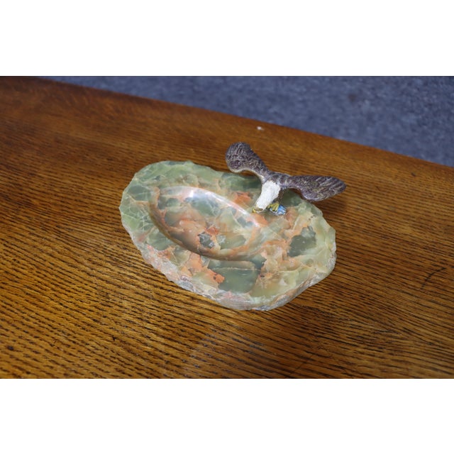 Metal Bronze Bald Eagle on Green Onyx Base For Sale - Image 7 of 11