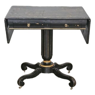 19th Century Ebonized Chinoiserie Pedestal Occassional Table Drop Leaves For Sale