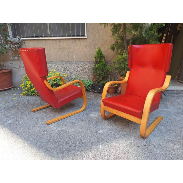 Model 36/401 Armchairs in Birch Wood and Leather by Alvar Aalto for Artek, 1960s, Set of 2 For Sale - Image 10 of 12
