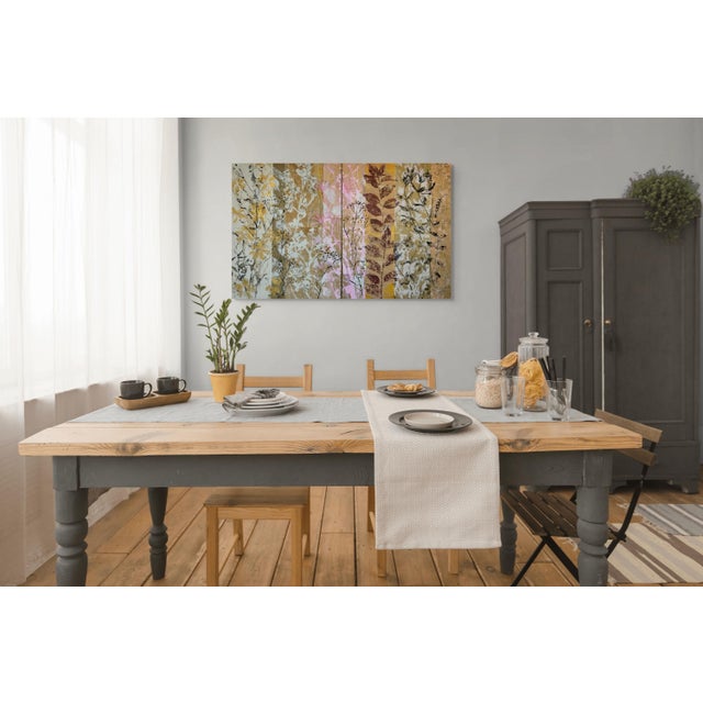 The colors of fall. I have layered my hand printed images with paint. underpainting and also on the top layer. This...