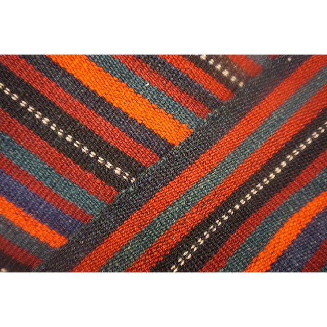 1950s Vintage Multi Dark Strioe Turkish Decorative Kilim Flatweave Square Rug For Sale - Image 4 of 6