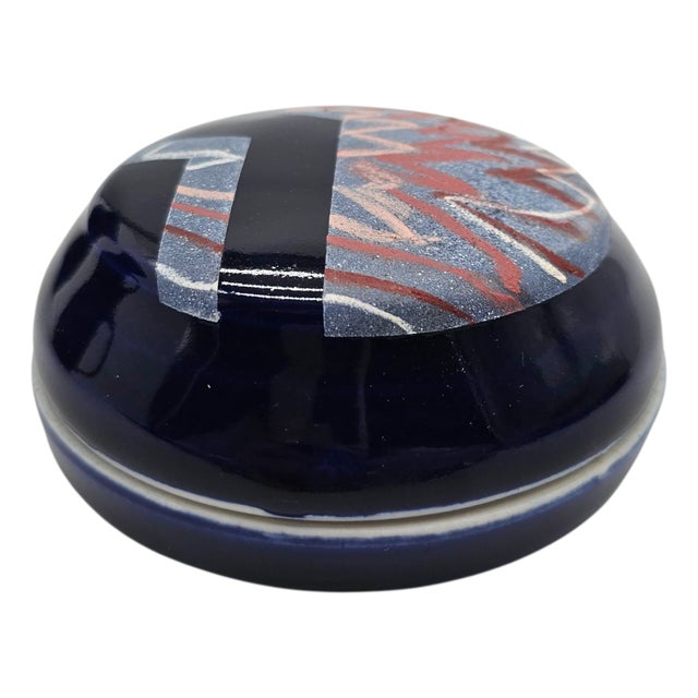 Late 20th Century Marianne Weinberg Benson Studio Pottery Cobalt Blue Abstract Mugs & Box For Sale - Image 9 of 15