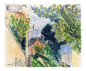 Outdoor View - Original Watercolor on Paper by Caroline Hill - 1970s 1970s