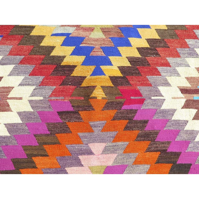 1960s Colorful Organic Wool Handmade Turkish Boho Kilim Rug For Sale - Image 10 of 12
