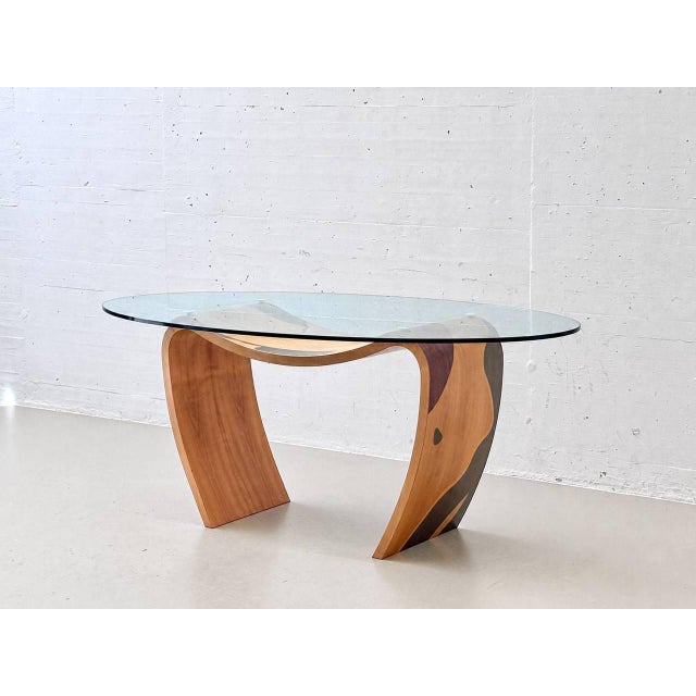 1980s Sculptural Dining Table with Inlays and Glass Top by Carlo Malnati, Italy, 1980s For Sale - Image 5 of 16