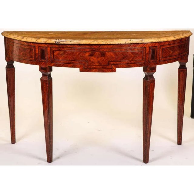 A Fine Italian 18'century marquetry Demi-lune Console Table with Siena Marble Top. Sicily, second half of the 18'century.