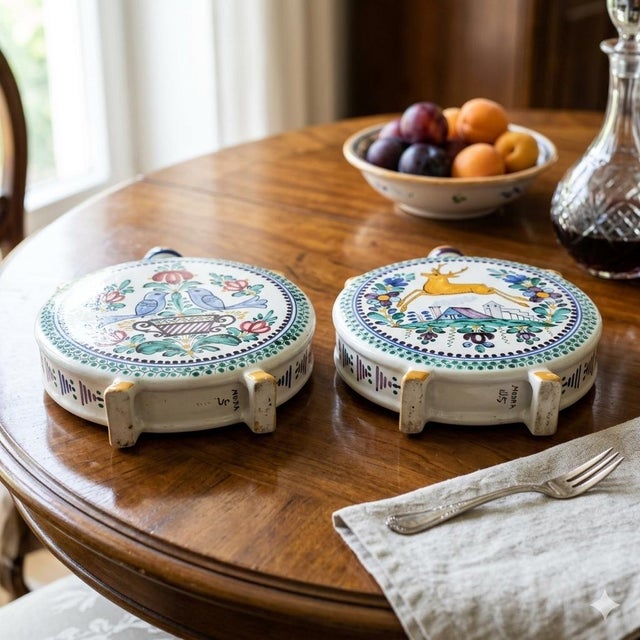 1950s Mid-Century Modra Slovak Majolica Ceramic Canteens - A Pair For Sale - Image 9 of 10