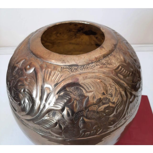Scallop Brass Embossed Hammered Planter Vase For Sale - Image 4 of 6