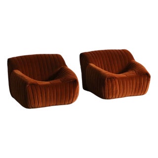 Sandra Lounge Chairs in Velvet by Annie Hieronimus for Cinna, France, 1970s, Set of 2 For Sale