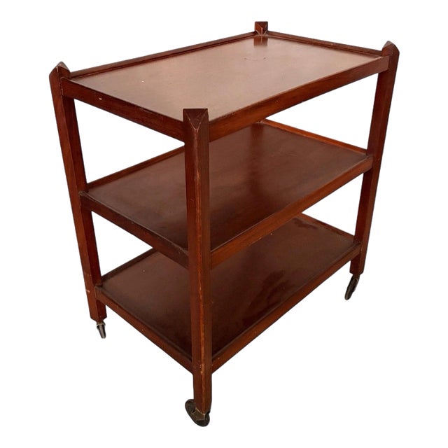 Mid-Century Three-Tier Wooden Drinks Trolley on Castors For Sale