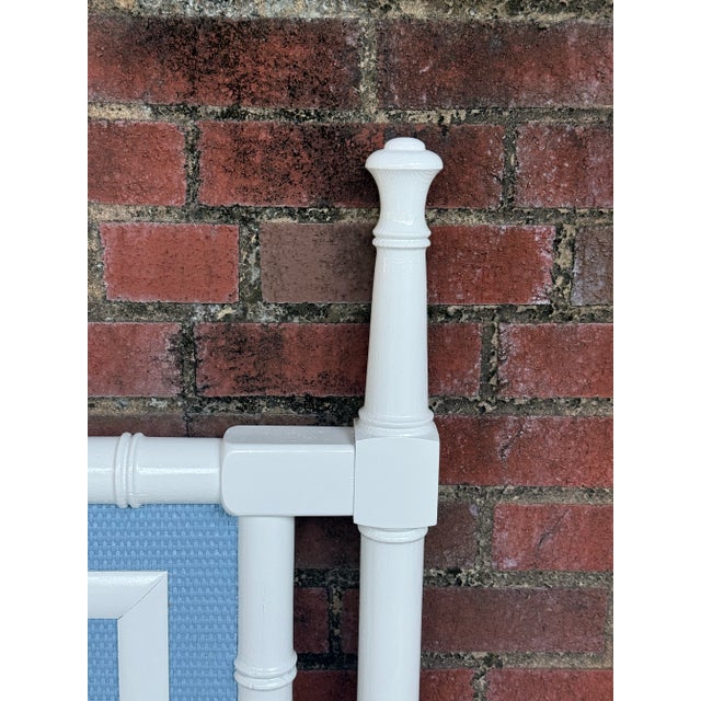 Chic Vintage Palm Beach Regency Faux Bamboo King Size Headboard With Greek Key Motif - Newly Painted French Blue and White For Sale - Image 10 of 11