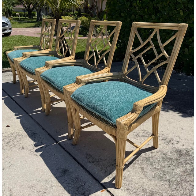 Late 20th Century Vintage Lane Venture Fretwork Rattan Dining Chairs, Set of 4 For Sale - Image 5 of 14