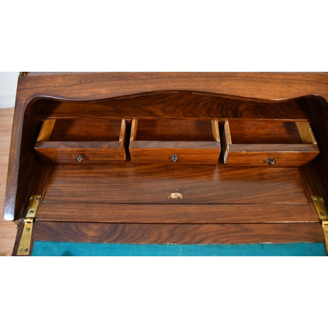 1880s Antique French Louis XV Walnut & Satinwood Inlay Secretary Ladies Desk For Sale - Image 12 of 18