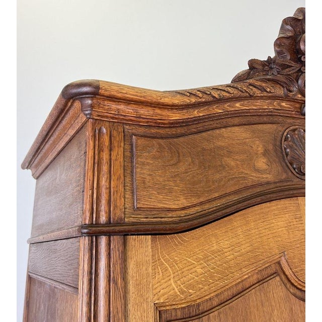 Antique French Carved Oak 2-Door Wardrobe For Sale - Image 3 of 14
