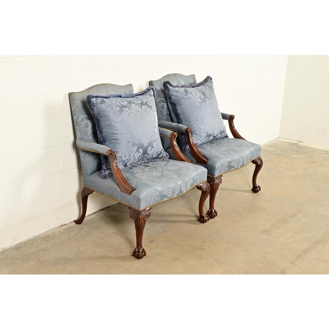 Kittinger Kittinger Chippendale Carved Mahogany Open Arm Library Chairs | Pair For Sale - Image 4 of 18