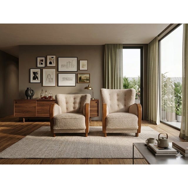 Danish Art Deco Style Lounge Chairs in Beige Bouclé, 1940s, Set of 2 For Sale - Image 12 of 13