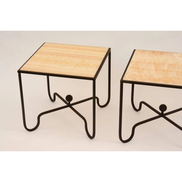 DESIGN FRERES Entretoise' Wrought Iron and Onyx Side Tables by Design Frères - A Pair For Sale - Image 4 of 9
