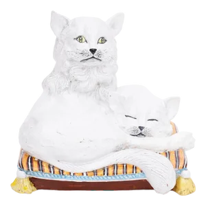 Mid Century Glazed Terra Cotta Two Cats on a Pillow