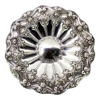 Shell-Shaped Silver Wall Tray with Reliefs and Floral Motifs For Sale