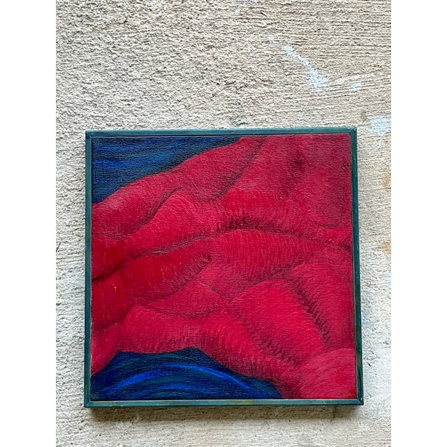 This vintage abstract canvas painting is a captivating example of mid-century modern expressionism, distinguished by its...